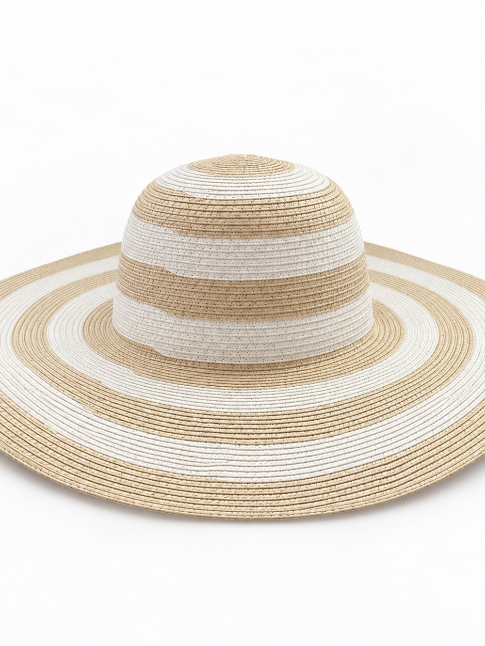 Shade & Shore Striped Wide Brim Sun Hat - Beige & White